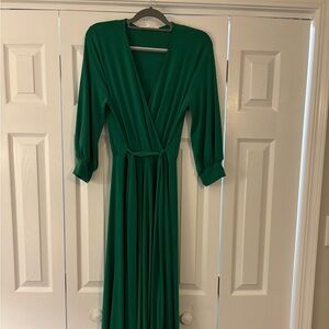 Buru Elegant Green Wrap Dress